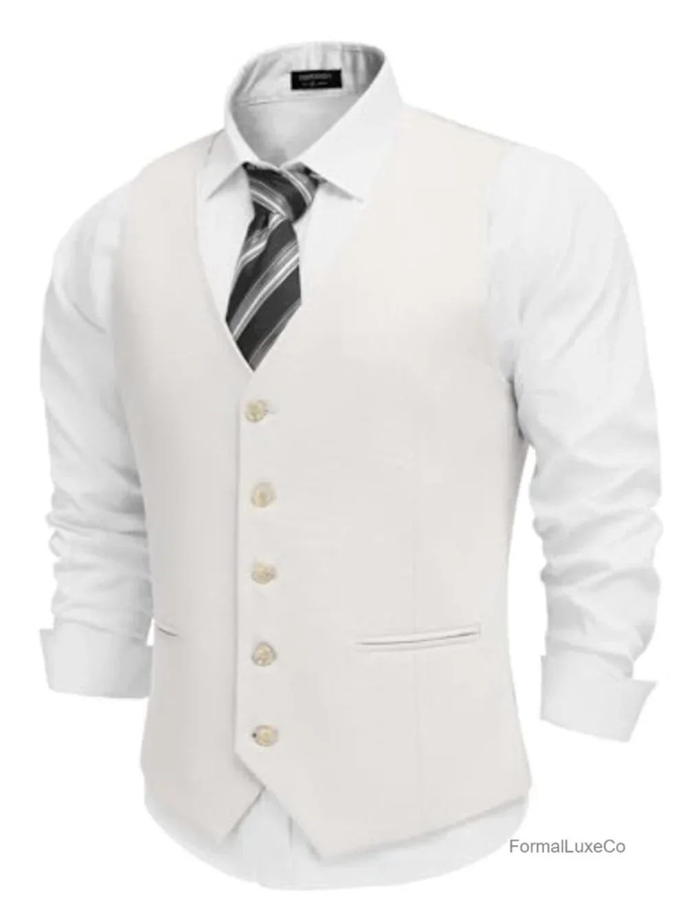 Men's Linen Slim Fit Suit Vest, V-Neck Dress Waistcoat Wedding